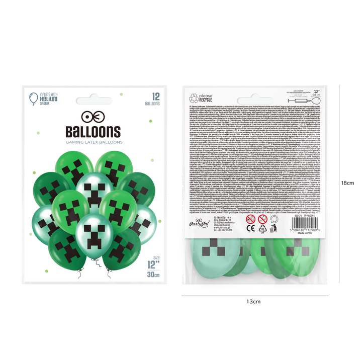 Balony 12cali zielone gamingowe 12szt