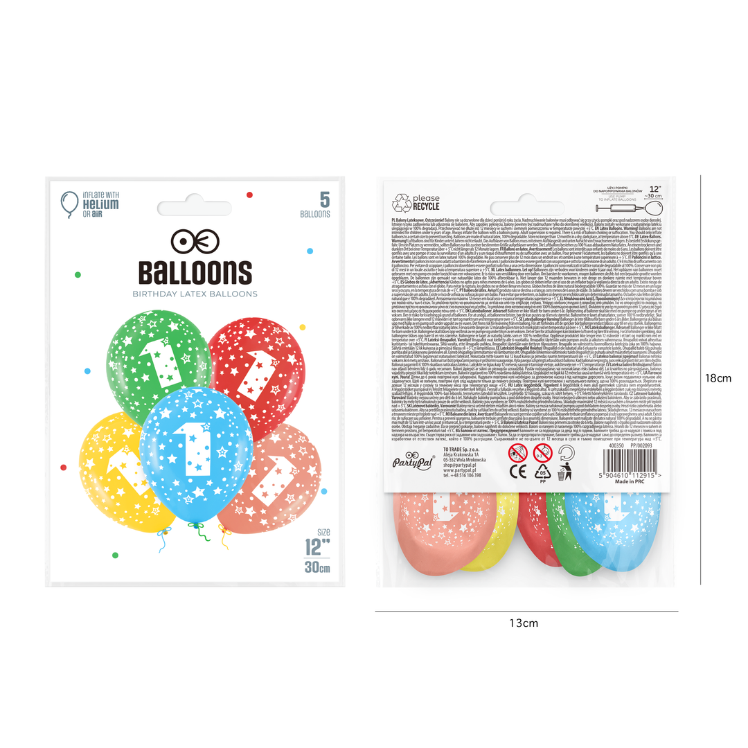 Balony kolorowe z cyfrą 1