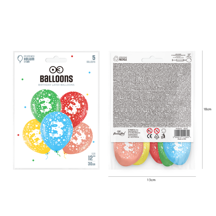 Balony kolorowe z cyfrą 3