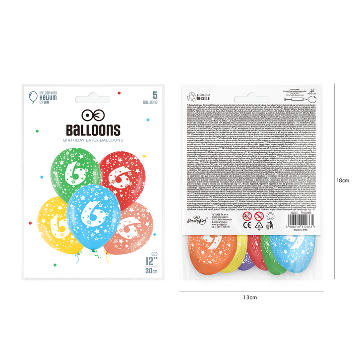 Balony kolorowe z cyfrą 6
