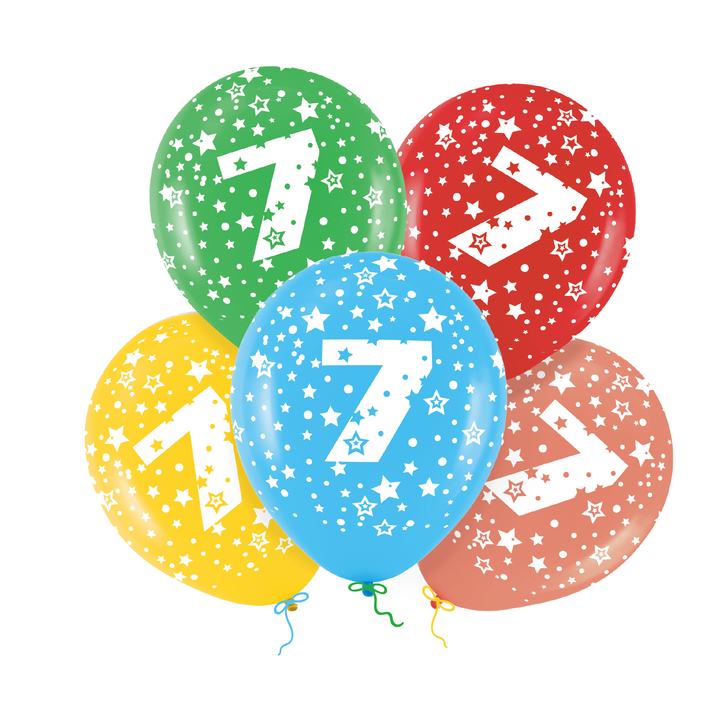 Balony kolorowe z cyfrą 7