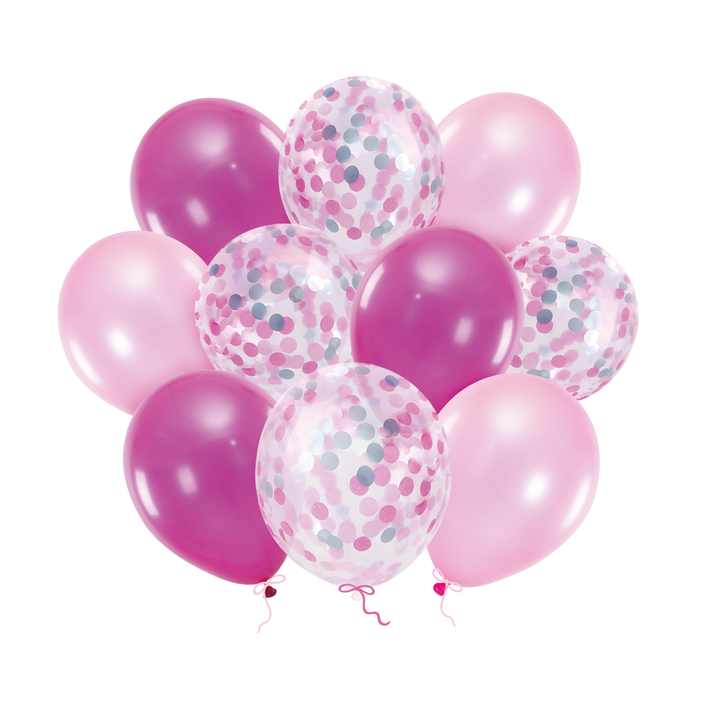 Balony 12 cali różowe mix z konfetti 10szt