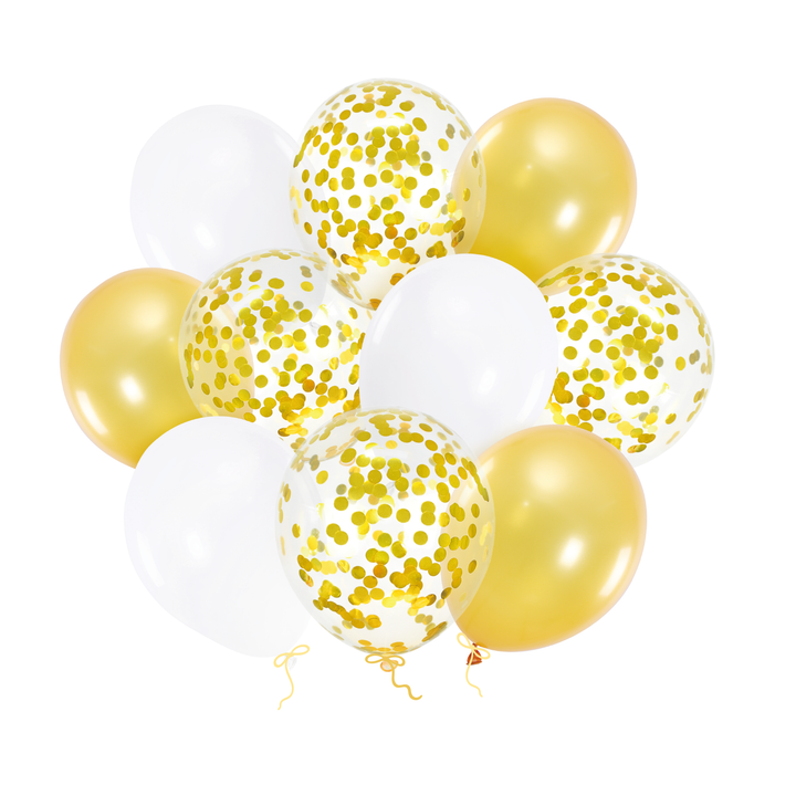 Balony 12 cali złote mix z konfetti 10szt