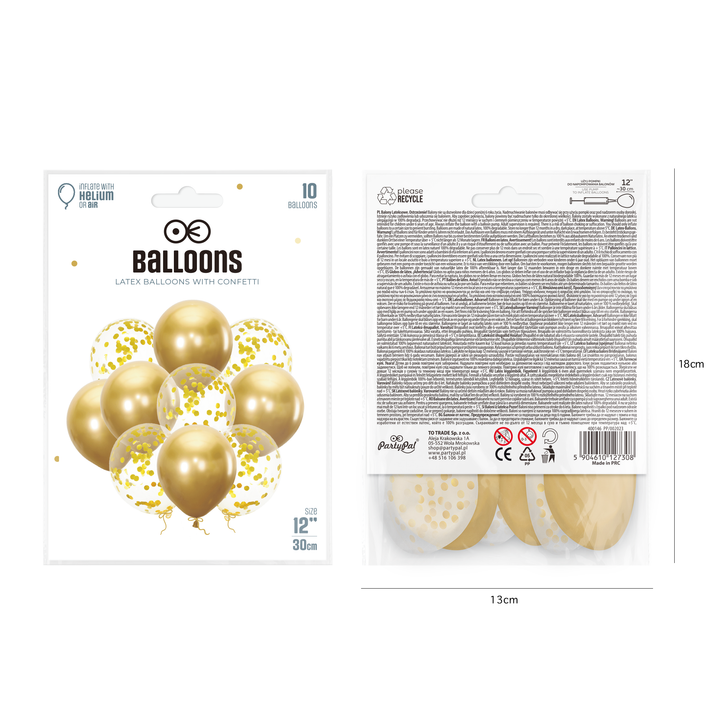 Balony złote 12cali z konfetti 10szt