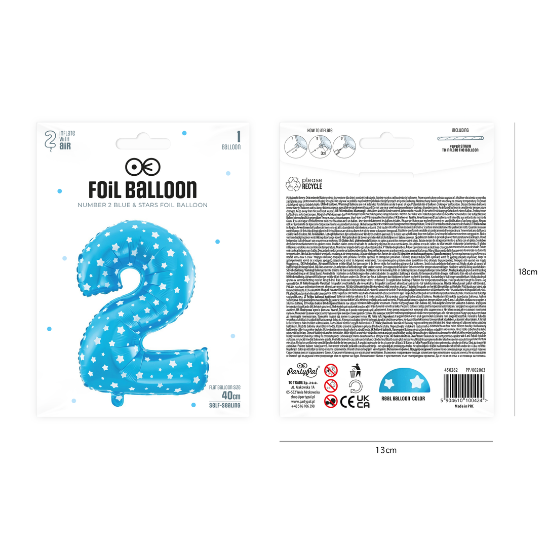 Balon foliowy  Gwiazdki cyfra 2 niebieski 40cm
