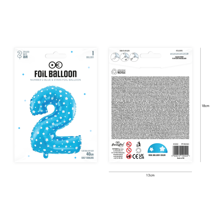Balon foliowy  Gwiazdki cyfra 2 niebieski 40cm