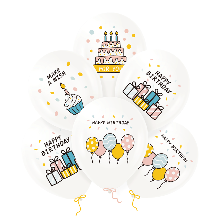 Balony urodzinowe Happy Birthday wielokolorowe 12cali 6szt. zestaw
