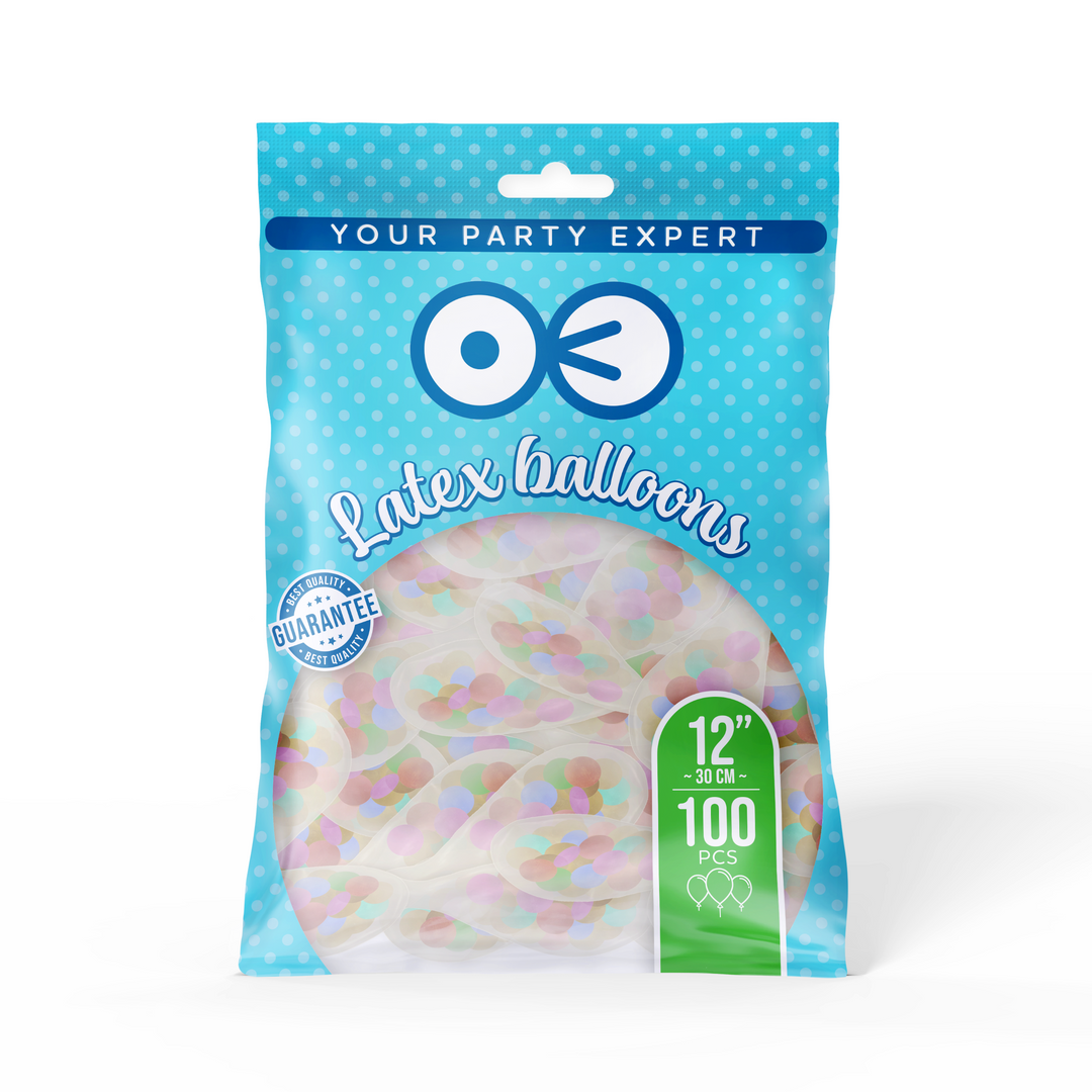 Balony przezroczyste z konfetti mix kolor 12 cali 100 szt.