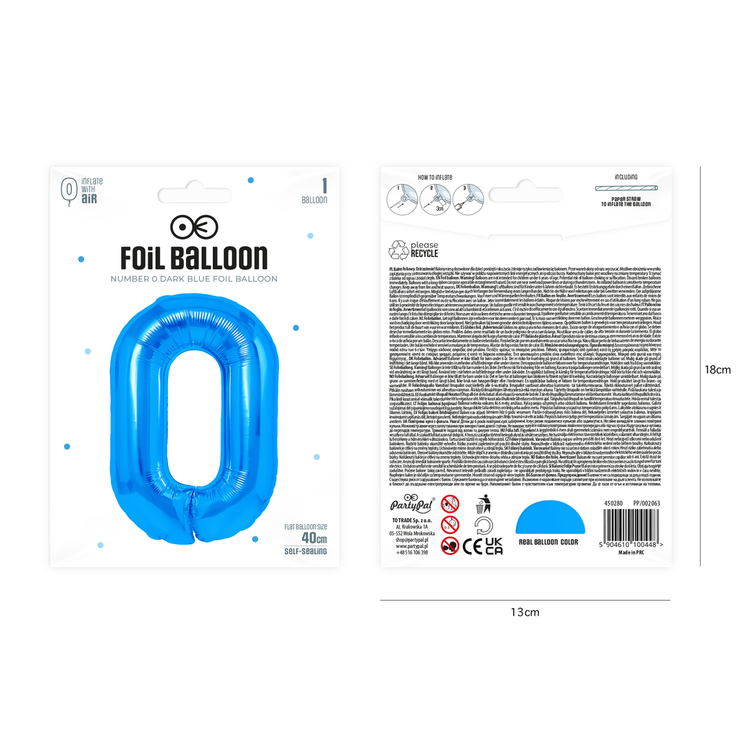 Balon foliowy cyfra 0 ciemnoniebieski 40cm