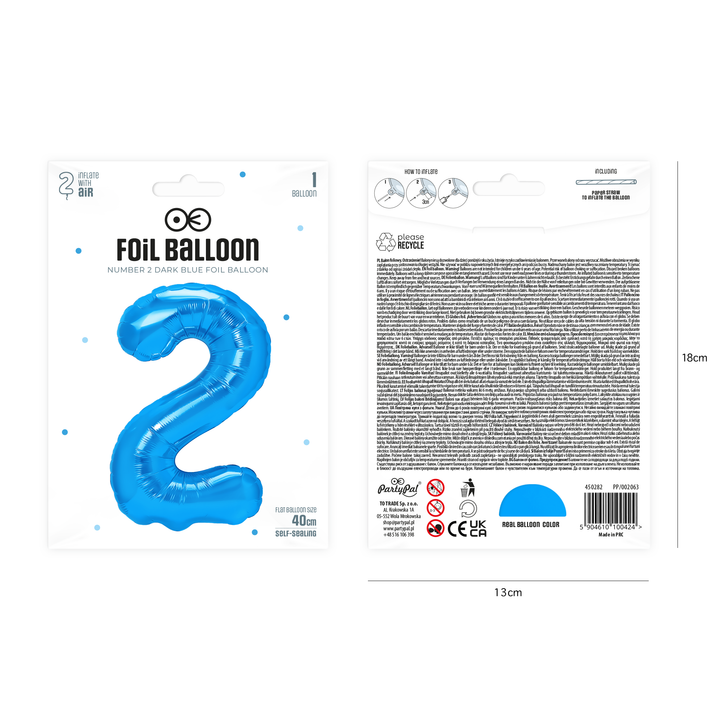 Balon foliowy cyfra 2 ciemnoniebieski 40cm