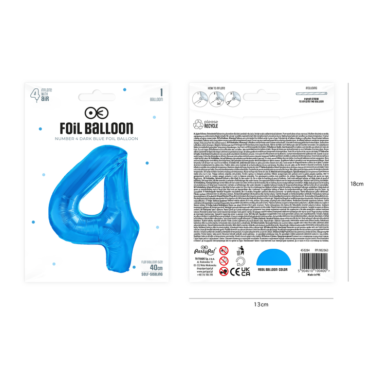 Balon foliowy cyfra 4 ciemnoniebieski 40cm