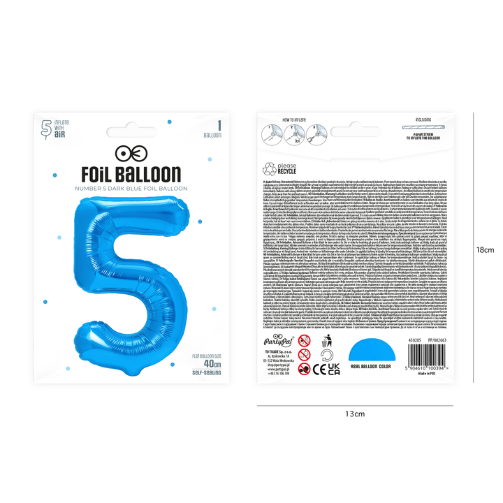 Balon foliowy cyfra 5 ciemnoniebieski 40cm