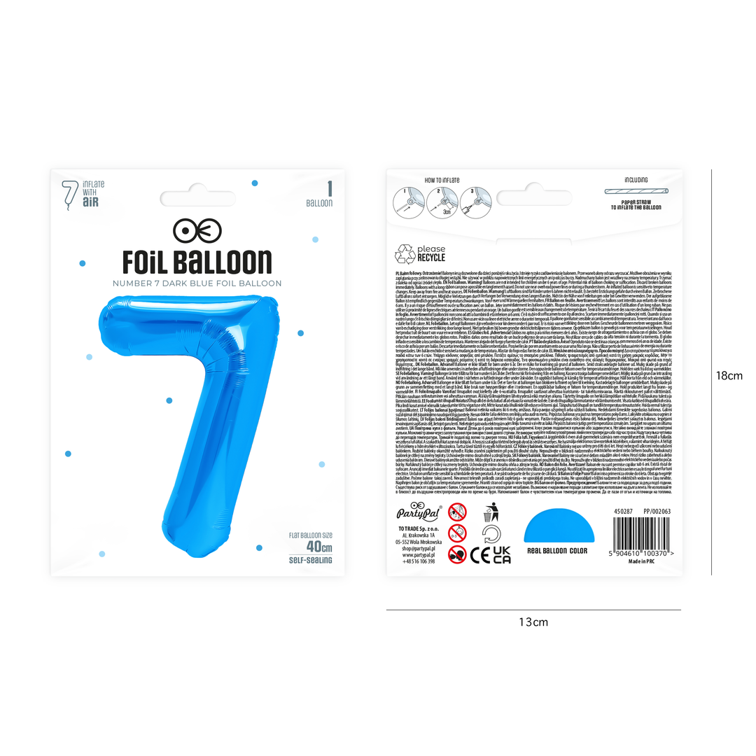 Balon foliowy cyfra 7 ciemnoniebieski 40cm