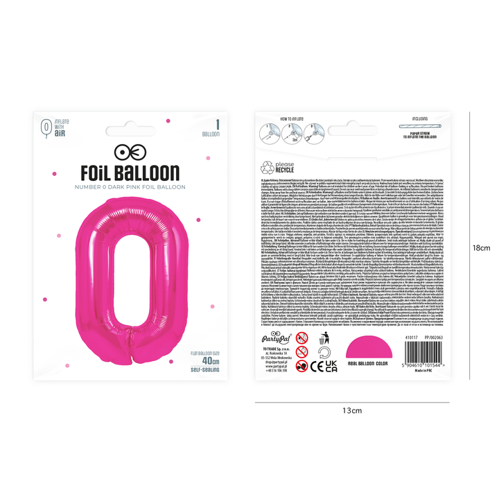 Balon foliowy cyfra 0 ciemnoróżowy 40cm
