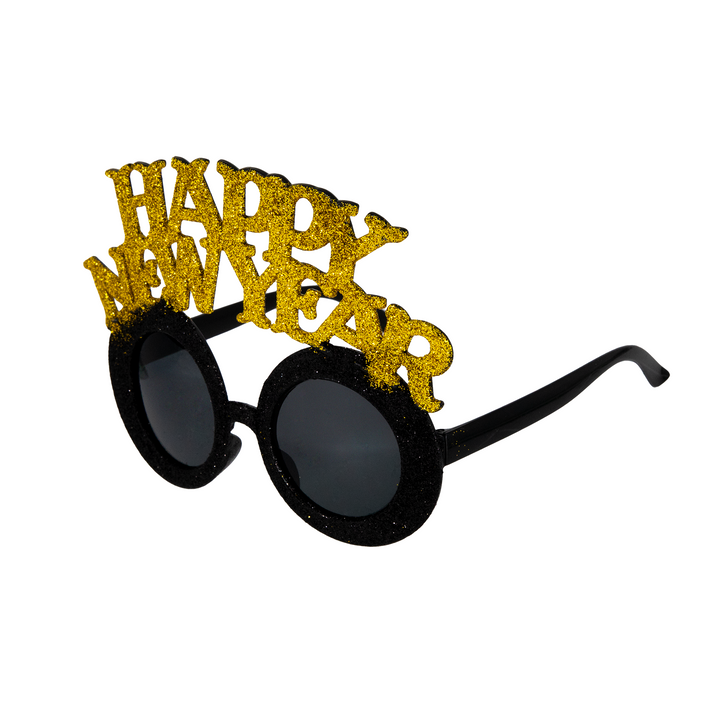 Imprezowe okulary Happy New Year czarno-złote 1szt.