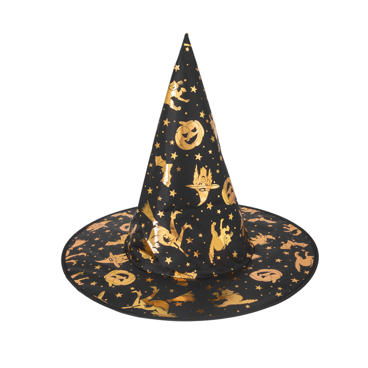 Kapelusz czarownicy Halloween czarno-złoty 38x32cm