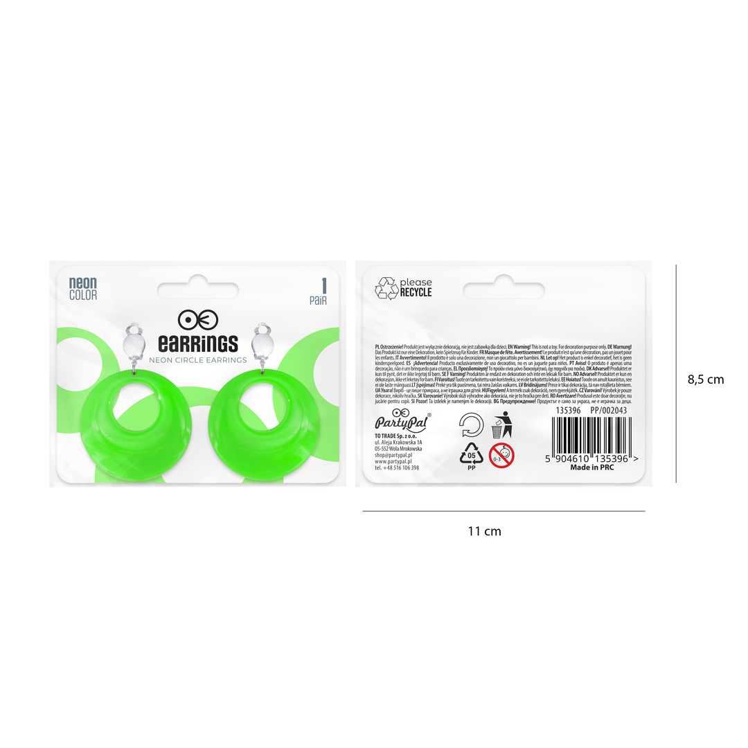 Kolczyki neonowe Koła zielone klipsy 4,5cm