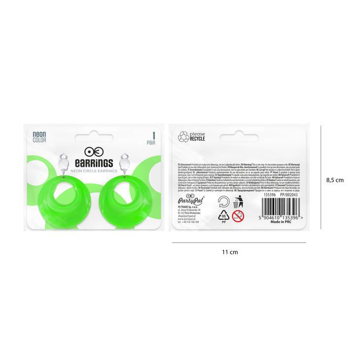 Kolczyki neonowe Koła zielone klipsy 4,5cm