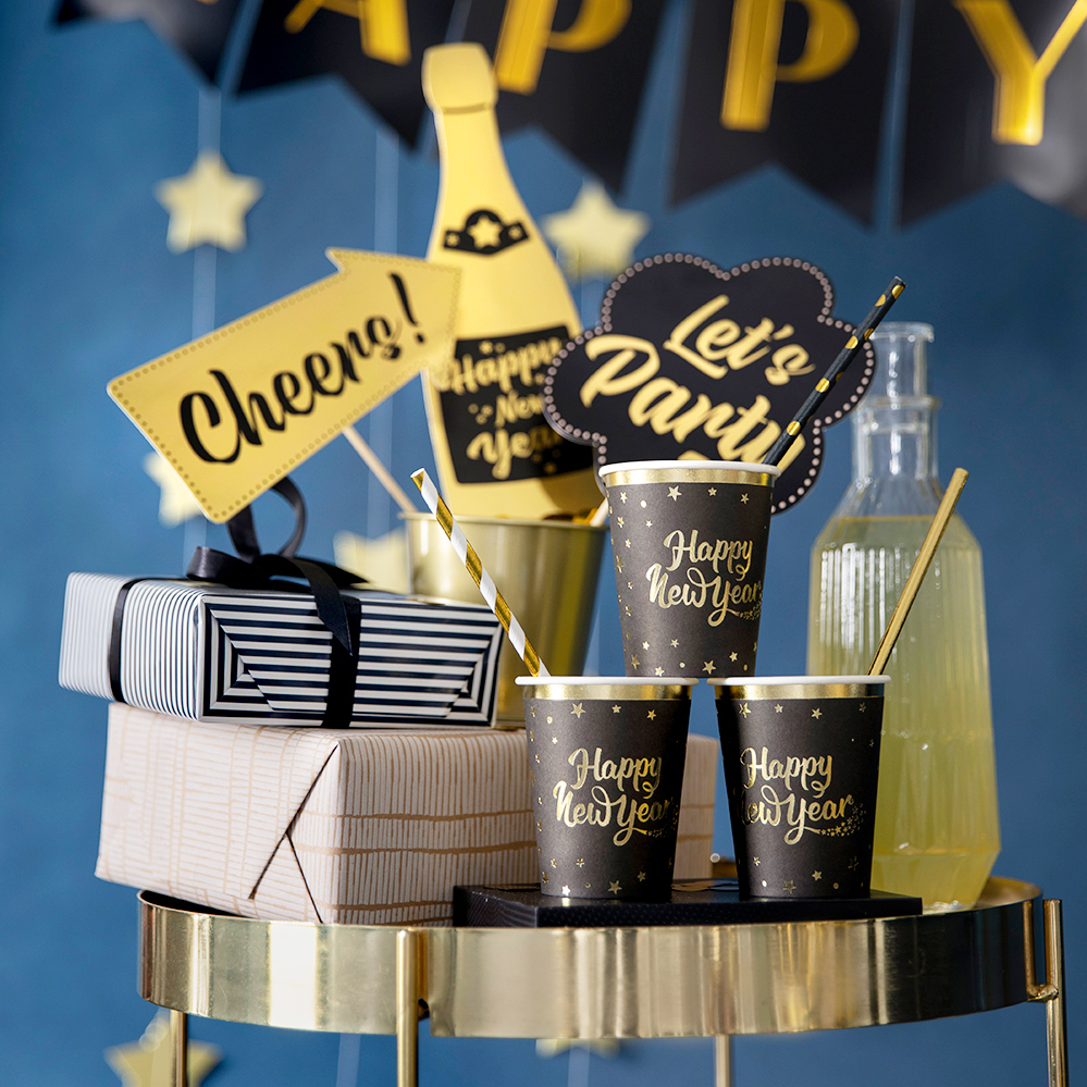 Kubek Happy New Year czarny 220ml 6szt.
