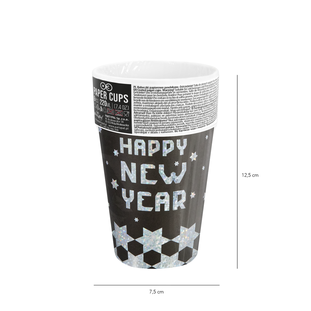 Kubek Happy New Year czarno-srebrny 220ml 6szt.