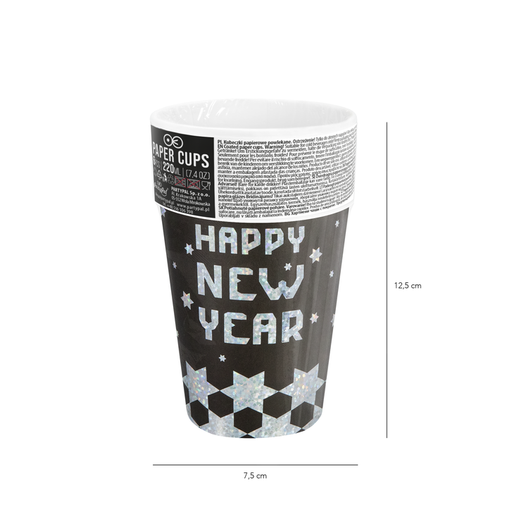 Kubek Happy New Year czarno-srebrny 220ml 6szt.