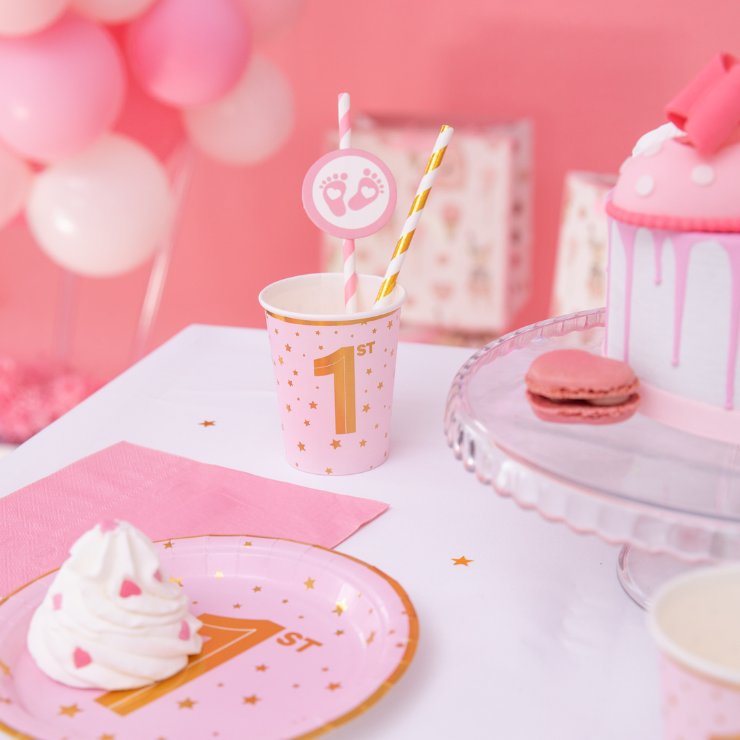 Słomki Baby Shower Stópki różowe 6szt.