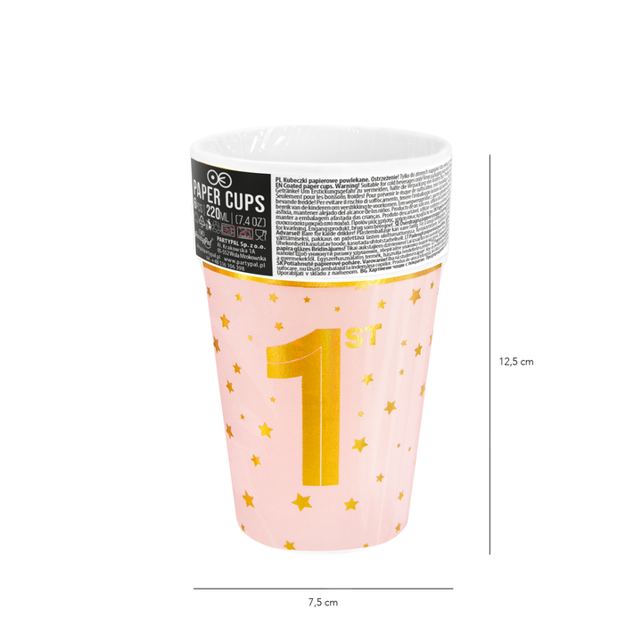 Kubek różowy w złote gwiazdki Roczek 220ml 6szt.
