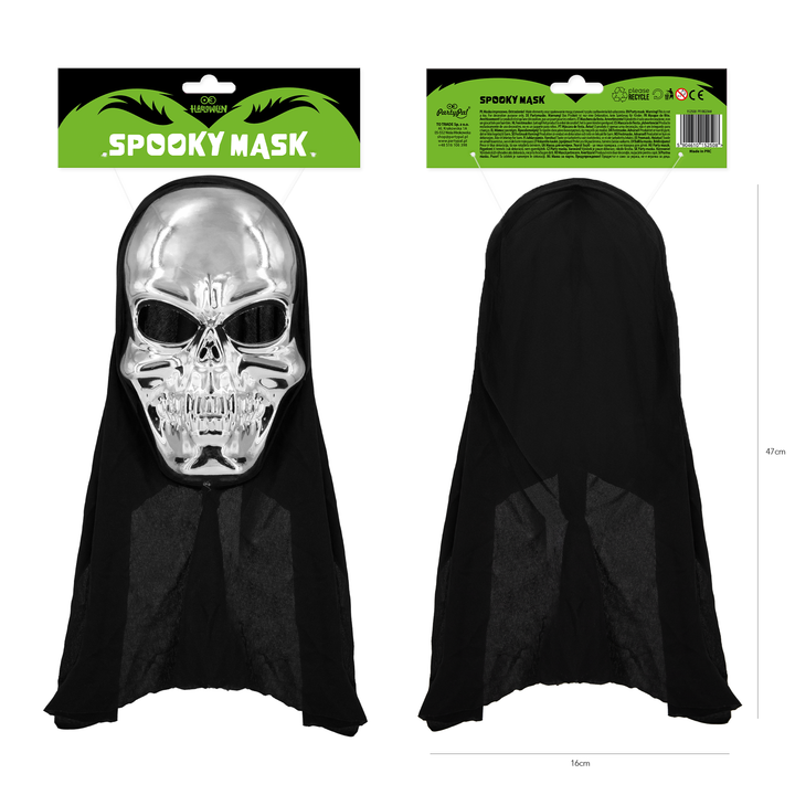 Maska Halloween Czaszka srebrna 42x16cm