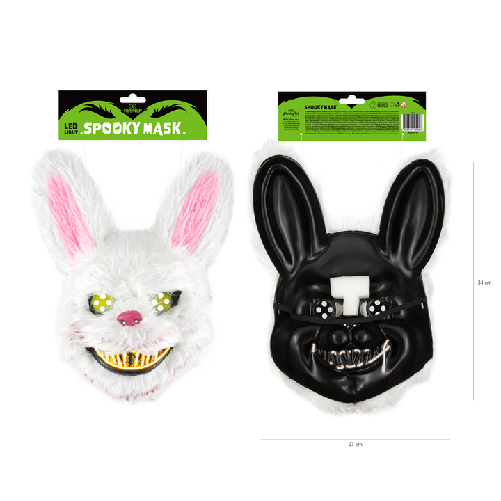 Maska Halloween Królik LED mix kolorów 25x32cm
