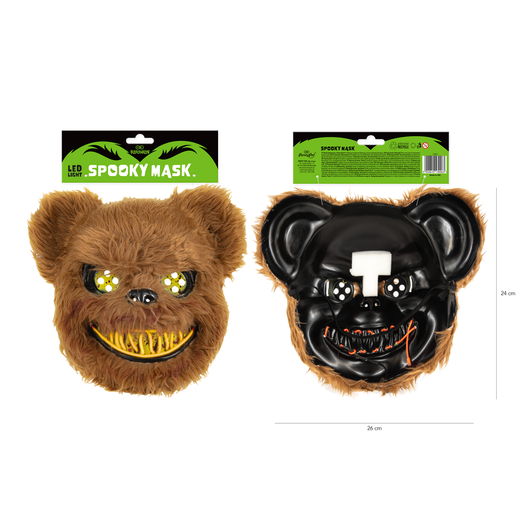 Maska Halloween Niedźwiedź LED mix kolory kolorów 26x24cm