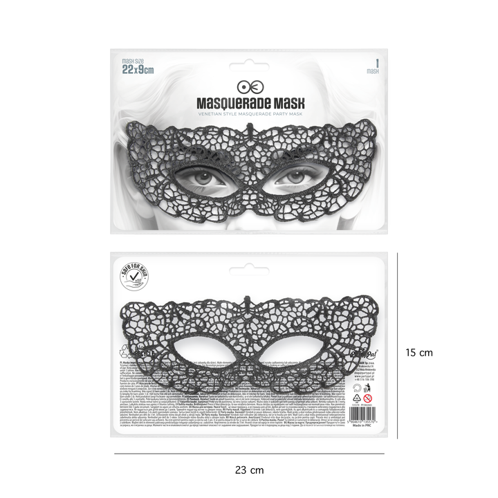 Maska wenecka Tajemnica koronkowa czarna  22,5x9cm - OUTLET