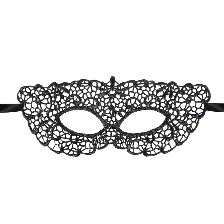 Maska wenecka Tajemnica koronkowa czarna  22,5x9cm - OUTLET