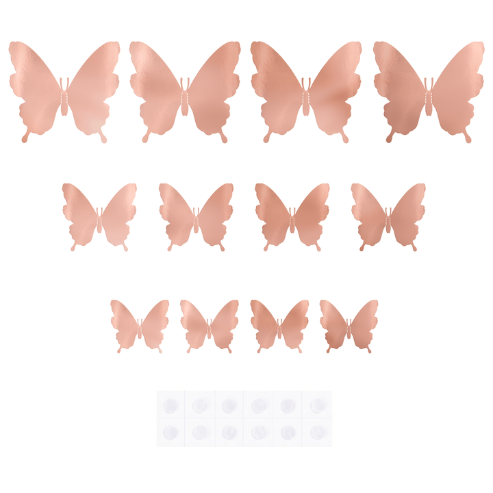 Naklejki na ścianę 3D Motyle rose gold 12szt.