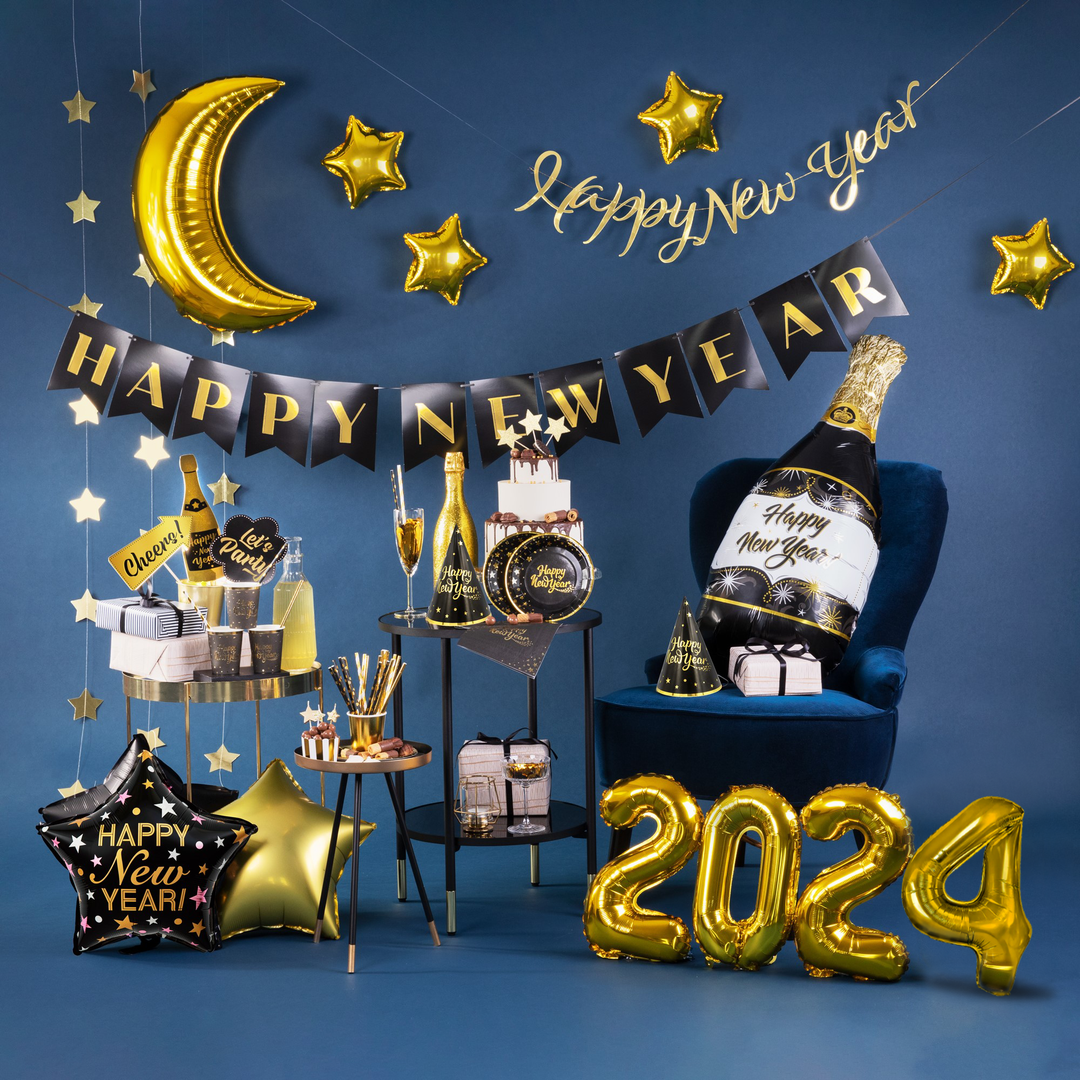 Baner Happy New Year czarny 250cm