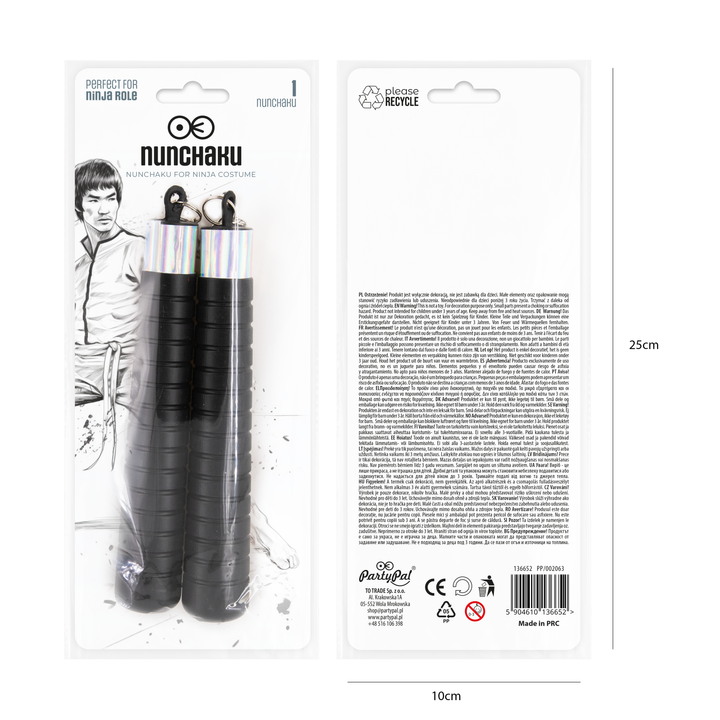 Nunchaku zabawkowe czarno-srebrne 3x45 cm