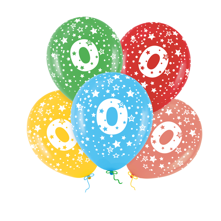 Colorful balloons with the number 0