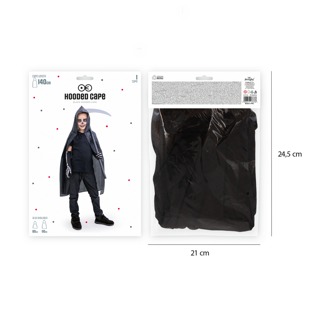 Peleryna z kapturem czarna 140cm