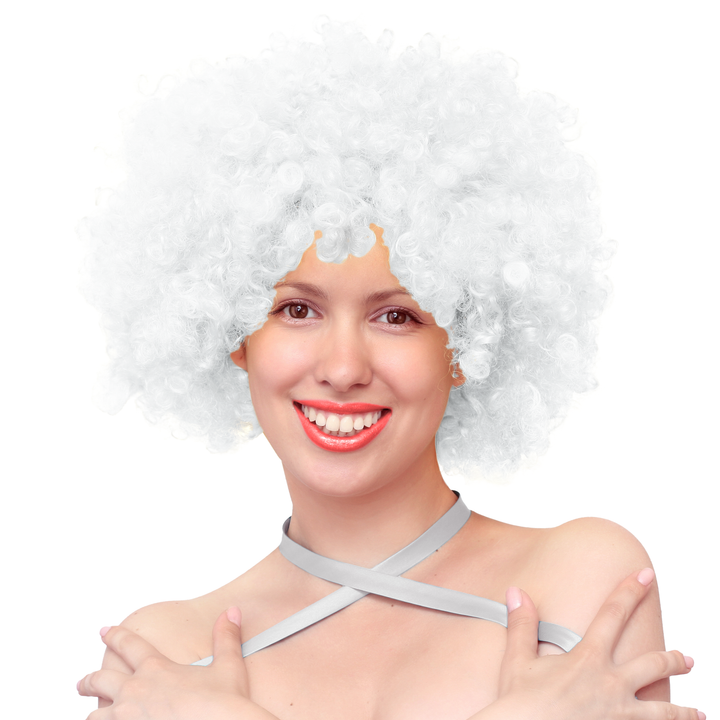 Peruka imprezowa włosy afro białe