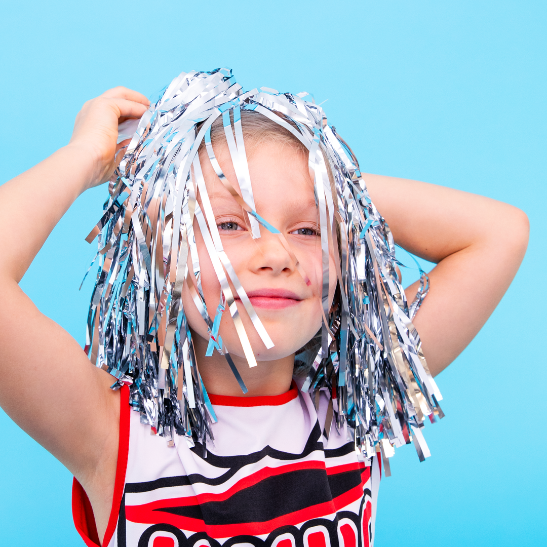 Pompony cheerleaderki srebrne 2szt.