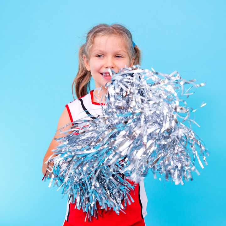 Pompony cheerleaderki srebrne 2szt.