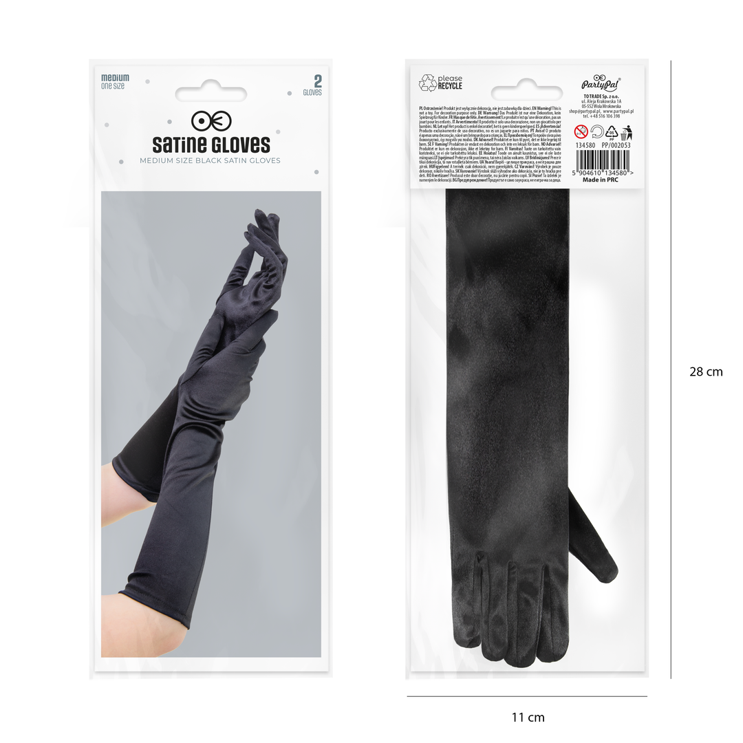 Lange schwarze Satinhandschuhe, 40 cm – Party Pal