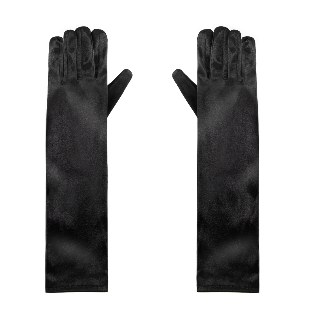 Lange schwarze Satinhandschuhe, 40 cm – Party Pal