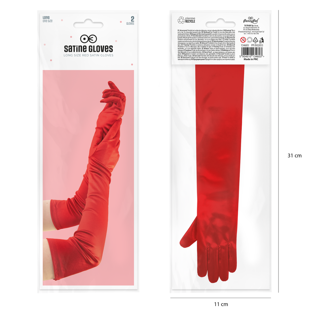 Lange rote Satinhandschuhe, 55 cm – Party Pal