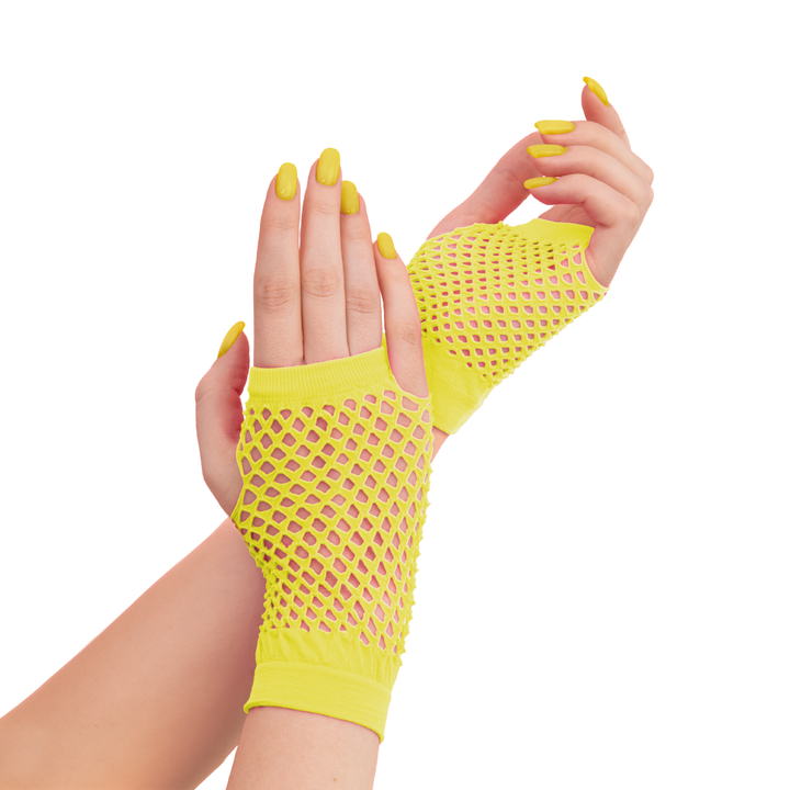 Rękawiczki z siatki bez palców neonowe żółte 11cm - OUTLET
