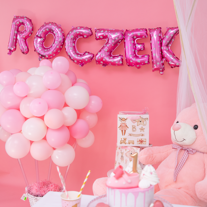 Balon foliowy napis ROCZEK różowe w serca