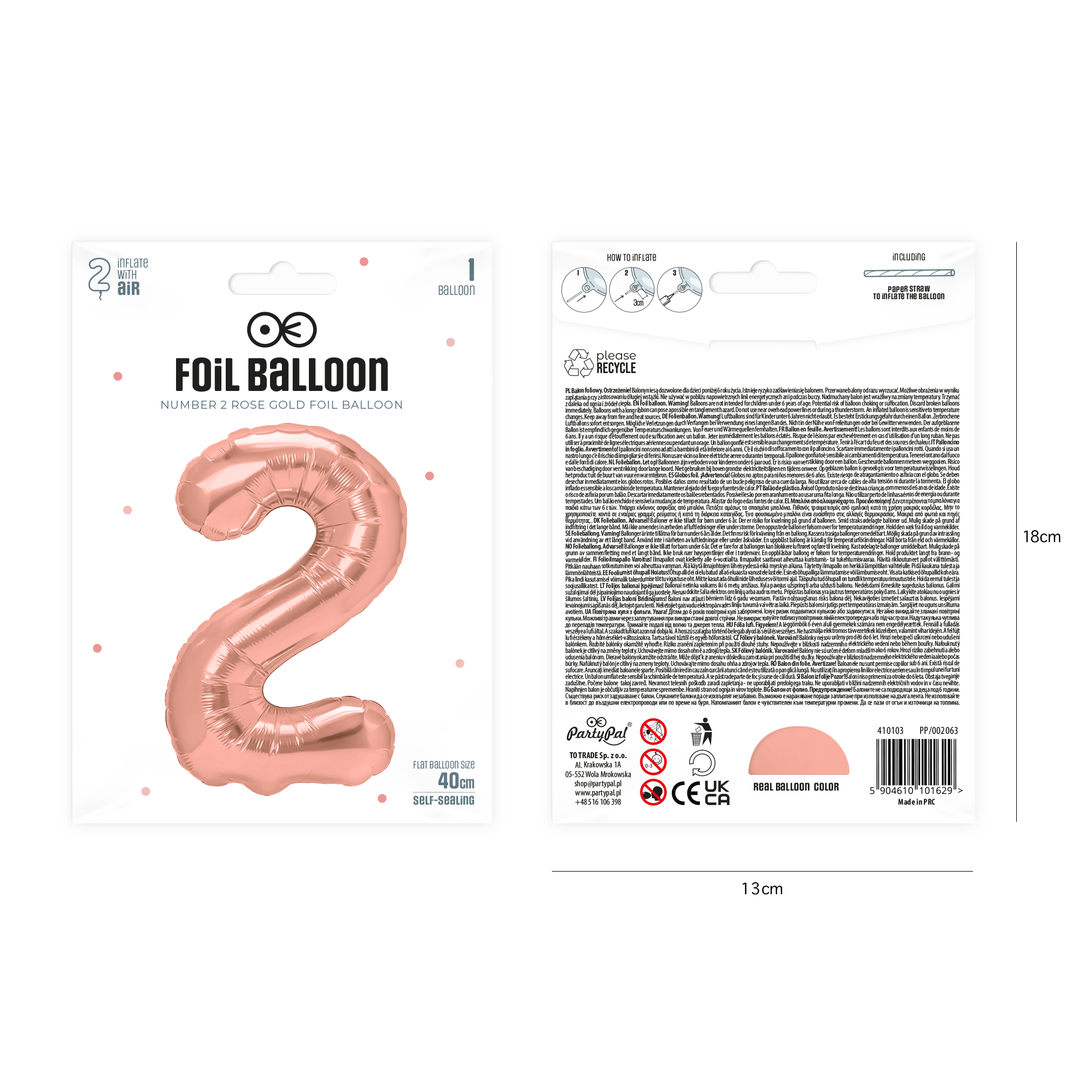 Balon foliowy cyfra 2 rose gold 40cm