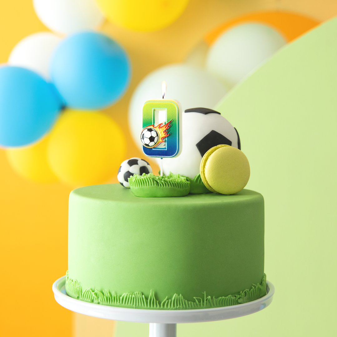 Świeczka na tort Football cyfra 0