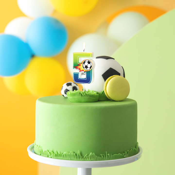 Świeczka na tort Football cyfra 5