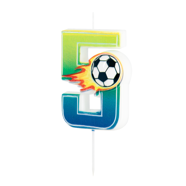Świeczka na tort Football cyfra 5
