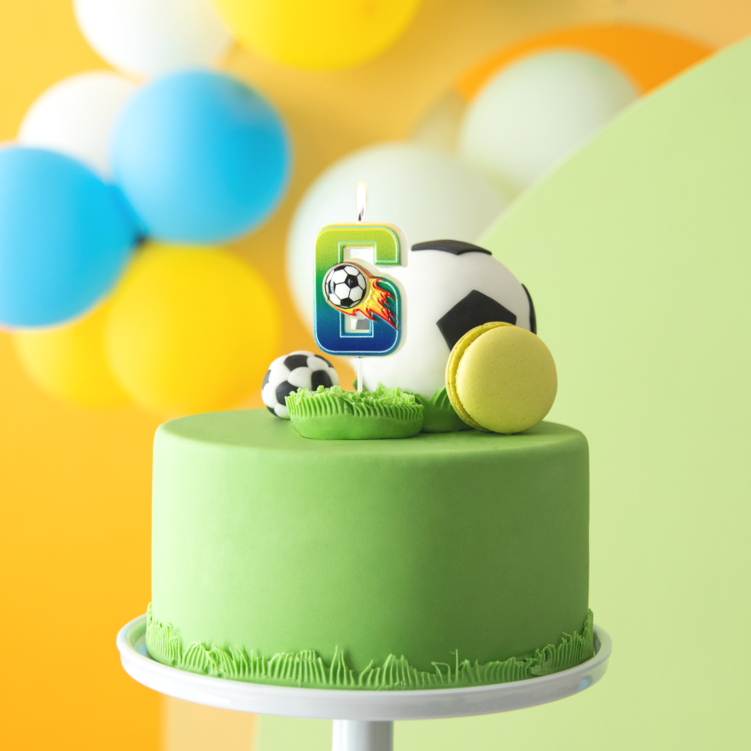 Świeczka na tort Football cyfra 6